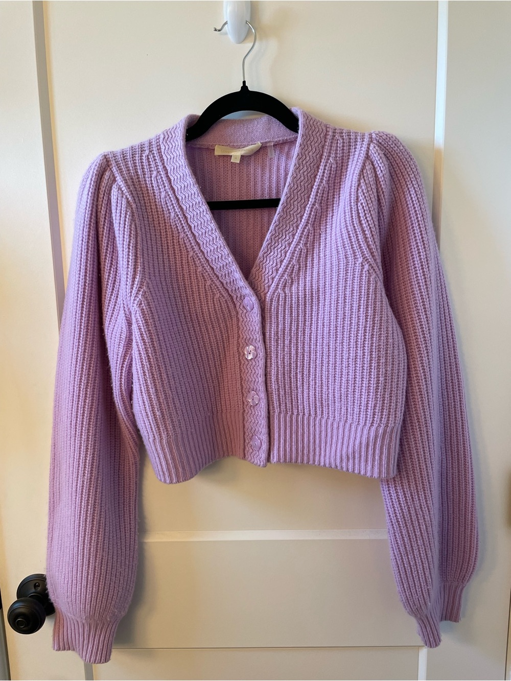 LoveShackFancy Lilac Cropped V-Neck Cardigan
